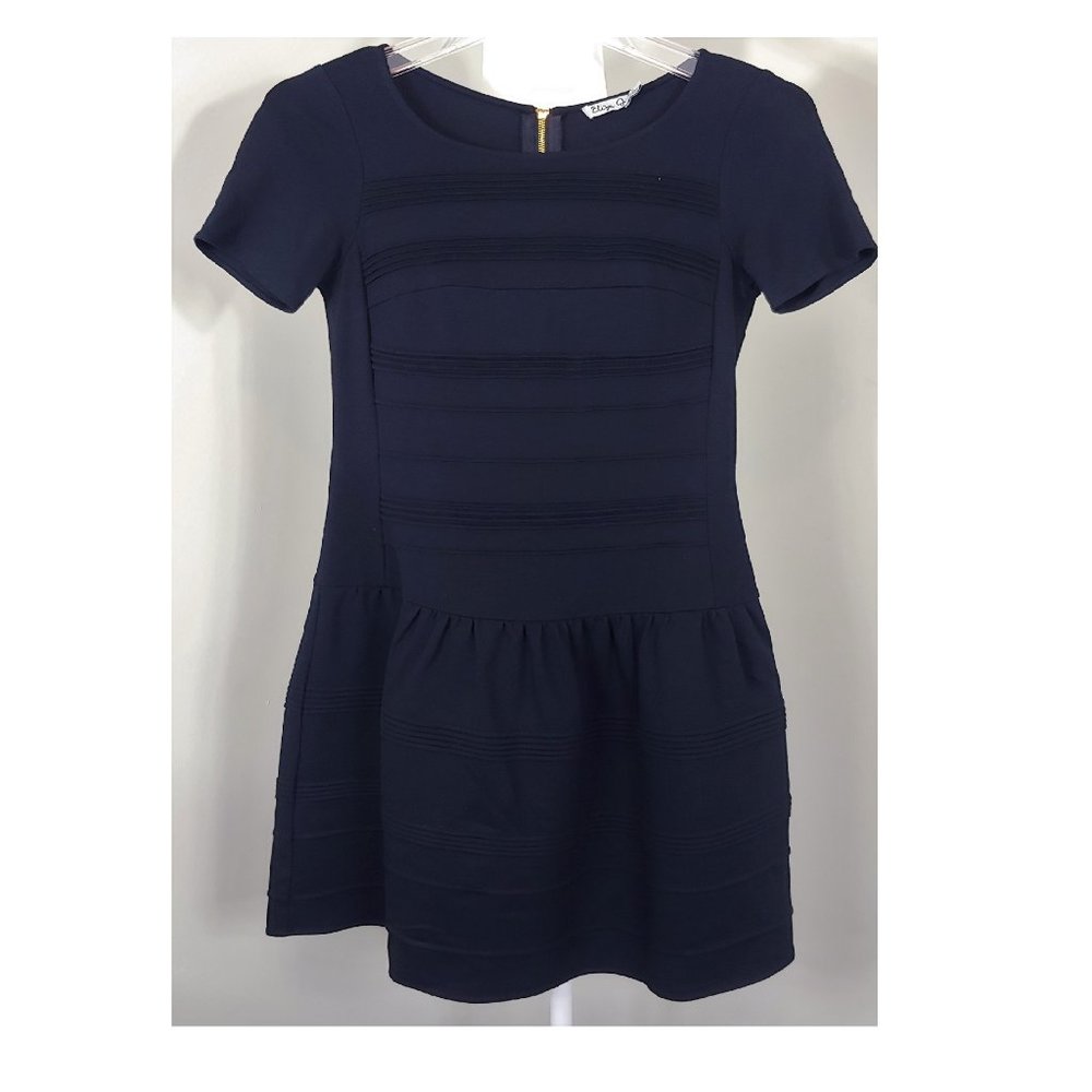 Eliza J Ponte Knit Black Dress Fit Flare Pintuck